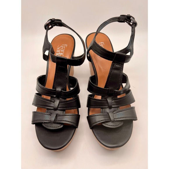 Franco Sarto Shoes - Franco Sarto Marybeth Black Strappy Cork Wedge Ankle Sandals Size 8.5M